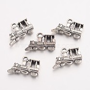 Tibetan Style Alloy Train Charms, Cadmium Free & Nickel Free & Lead Free, Antique Silver, 11x18.5x4mm, Hole: 2mm(TIBEP-2645-AS-NR)