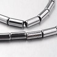 Electroplate Non-magnetic Synthetic Hematite Bead Strands, Tube, Platinum Plated, 8x4mm, Hole: 1mm, about 51pcs/strand, 15.7 inch(G-F300-37C-01)