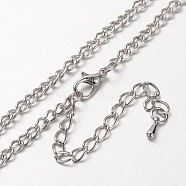 Iron Curb Chain Necklace Making, with Alloy Lobster Claw Clasps and Iron End Chains, Platinum, 32.67inch(MAK-J004-10P)
