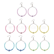 Resin Evil Eye & Acrylic Beaded Big Ring Dangle Earrings, 304 Stainless Steel Jewelry for Women, Mixed Color, 77mm, Pin: 0.6mm(EJEW-JE04999)