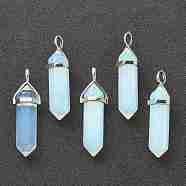 Opalite Pendants, with Platinum Tone Brass Findings, Bullet, 39.5x12x11.5mm, Hole: 4.5x2.8mm(G-M378-01P-A24)