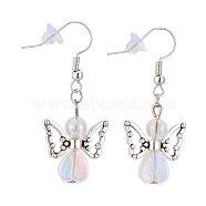Angel Dangle Earrings, with Transparent Acrylic Beads, Alloy Beads, Brass Earring Hooks and Plastic Ear Nuts, Clear AB, 40mm, Pin: 0.6mm(EJEW-JE04338-01)