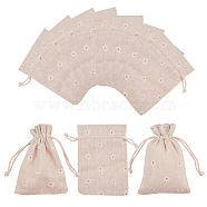 Polycotton(Polyester Cotton) Packing Pouches Drawstring Bags, with Printed Flower, Wheat, 14x10cm(X-ABAG-T004-10x14-01)