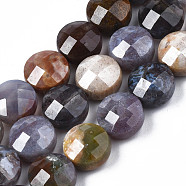 Natural Indian Agate Beads Strands, Faceted, Flat Round, Colorful, 10x6.5mm, Hole: 1~1.2mm, about 38pcs/strand, 15.43 inch~15.59 inch(39.2cm~39.6cm)(G-S359-369)