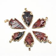 Natural Mahogany Obsidian Pendants, with Brass Findings, Golden, 25~50x15~25x5~15mm, Hole: 7x4mm(G-Q490-A04)