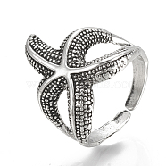 Alloy Cuff Finger Rings, Wide Band Rings, Starfish/Sea Stars, Antique Silver, US Size 8 1/2(18.5mm)(RJEW-N027-34)