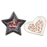 Fingerinspire Porcelain Jewelry Plate, Heart & Star, Mixed Color, 2pcs/box(DJEW-FG0001-06)