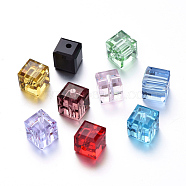 Glass Rhinestone Beads, Faceted, Cube, Mixed Color, 8x8x8mm, Hole: 1.6mm(RGLA-G015-C02)