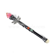 Natural Quartz & Metal Dragonfly Magic Wand, Wood Cosplay Magic Wand, for Witches and Wizards, Coral, 265mm(PW-WG28313-01)