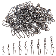 SUPERFINDINGS 90Pcs 9 Style Brass Fishing Snaps Swivels, Rolling Swivels with Snap, with Stainless Steel Finding, Gunmetal, 25~51mm, Hole: 1.2~3.5mm, 10pcs/style(FIND-FH0004-40)