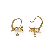 Brass Hoop Earring Findings with Latch Back Closure, with Horizontal Loop, Nickel Free, Flower, Real 18K Gold Plated, 19.5x13.5x10mm, Hole: 1.5mm, Pin: 1mm(KK-N233-375)