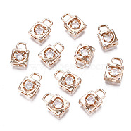 Brass Micro Pave Clear Cubic Zirconia Charms, Long-Lasting Plated, Cadmium Free & Lead Free, Lock with Heart, Light Gold, 12x8x3.5mm, Hole: 3.5x3mm(KK-S359-095-RS)