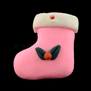 Handmade Polymer Clay Pendants, Christmas Shoes, Pink, 21mm long, 20mm wide, 9mm thick, hole: 1.5mm(X-FM165Y-5)