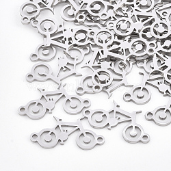 201 Stainless Steel Links connectors, Laser Cut Links, Bicycle, Stainless Steel Color, 20x10x1mm, Hole: 1.4mm(X-STAS-T044-23P)
