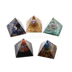 Orgonite Pyramid, Resin Pointed Home Display Decorations, with Natural Gemstone and Metal Findings, 52x50x49mm(DJEW-K017-03)