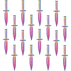 24Pcs Rainbow Color Alloy Pendants, Sword, Rainbow Color, 39x9.5x4.5mm, Hole: 1.2mm(FIND-SC0009-60)
