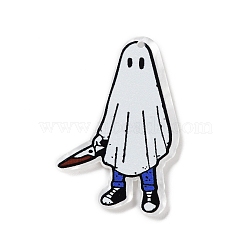 Halloween Theme Opaque Acrylic Pendants, Ghost with Knife, White, 46.5x33x2.4mm, Hole: 1.6mm(SACR-Z006-01D)