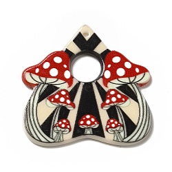 Printed Acrylic Pendants, Heart Charm, Mushroom Pattern, 36x37x2.6mm, Hole: 1.8mm(MACR-G059-09B)