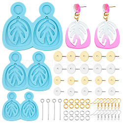 Olycraft DIY Leaf Dangle Stud Earrings Silicone Molds, Resin Casting Molds, For UV Resin, Epoxy Resin Jewelry Making, with Brass Earring Hooks and Jump Rings, Deep Sky Blue, Molds: 6pcs/set, Earring Hooks: 40pcs/set(DIY-OC0003-96)