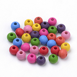 Dyed Wood Beads, Round, Mixed Color, 7x6mm, Hole: 2mm, about 9000pcs/1000g(WOOD-S662-6x7mm-A)