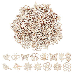 150Pcs Unfinished Wood Cutouts, Brid & Flower & Bee, BurlyWood, 14~25x15.5~24.5x1.5~1.7mm(DIY-GO0002-73)