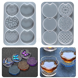 DIY Cup Mat Silicone Molds, Resin Casting Molds, For UV Resin, Epoxy Resin Jewelry Making, Gap Flat Round, White, 215x160x7.5mm, Inner Diameter: 72x63mm(DIY-B035-12)