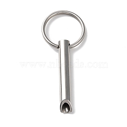 304 Stainless Steel Anxiety Breathing Whistle Keychains, for Relaxation Meditation Mindfulness, Column, Stainless Steel Color, 7.4cm(KEYC-P013-01P)