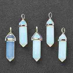 Opalite Pointed Pendants, with Platinum Tone Brass Findings, Bullet, 39.5x12x11.5mm, Hole: 4.5x2.8mm(G-M378-01P-A24)