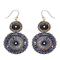 Glass Seed Braided Dangle Earrings for Women, Bohemian Style, Black, 78x33mm(FIND-PW0024-17A)