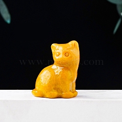 Natural Yellow Jade Carved Healing Lucky Cat Figurines, Reiki Energy Stone Home Desktop Decoration, 30x23mm(PW-WG42682-04)