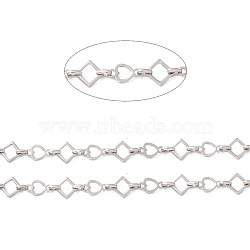 304 Stainless Steel Rhombus & Heart Link Chains, Unwelded, Stainless Steel Color, Rhombus: 13.5x13.5x1.5mm, Heart: 16x9.5x1mm(CHS-F017-08P)