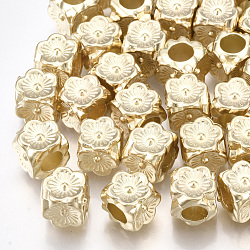 CCB Plastic European Beads, Large Hole Beads, Cube with Flower, Light Gold, 8x8x8mm, Hole: 4.5mm(X-CCB-T006-041KC)