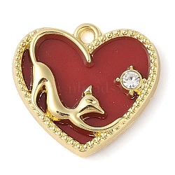 Alloy with Rhinestone Pendants, Heart with Cat, Red, 18.5x20x3mm, Hole: 1.6mm(ALRI-U001-03B-G)