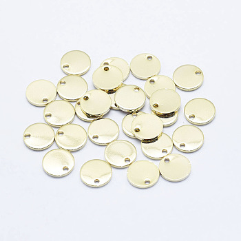Brass Charms, Long-Lasting Plated, Nickel Free, Flat Round, Real 18K Gold Plated, 8x1mm, Hole: 1mm