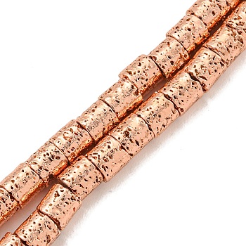 Electroplated Natural Lava Rock Beads Strands, Cloumn, Rose Gold Plated, 4x4mm, Hole: 1.2mm, about 99pcs/strand, 15.91''(40.4cm)