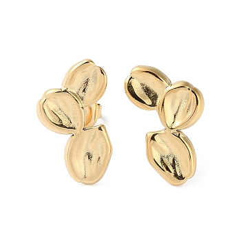 304 Stainless Steel Stud Earrings, Leaf, Real 14K Gold Plated, 13x11mm