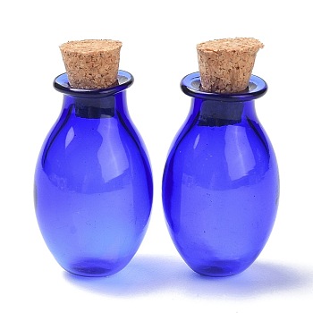 Oval Glass Cork Bottles Ornament, Glass Empty Wishing Bottles, DIY Vials for Pendant Decorations, Blue, 15.5x26~30mm