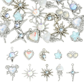 20Pcs 10 Styles Alloy Resin Pendants, Mixed Color, Mixed Shapes, 11.5~29.5x12~25x3.5~6mm, Hole: 1.2~1.8mm, 2pcs/style