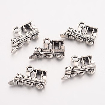 Tibetan Style Alloy Train Charms, Cadmium Free & Nickel Free & Lead Free, Antique Silver, 11x18.5x4mm, Hole: 2mm