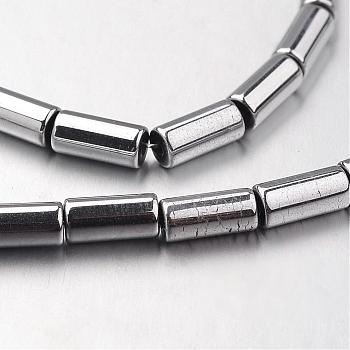 Electroplate Non-magnetic Synthetic Hematite Bead Strands, Tube, Platinum Plated, 8x4mm, Hole: 1mm, about 51pcs/strand, 15.7 inch