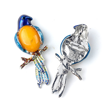 Parrot Natural Topaz Jade Brooch Pin for Women, 68x28mm