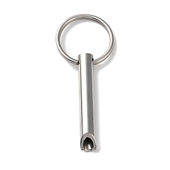 304 Stainless Steel Anxiety Breathing Whistle Keychains, for Relaxation Meditation Mindfulness, Column, Stainless Steel Color, 7.4cm
