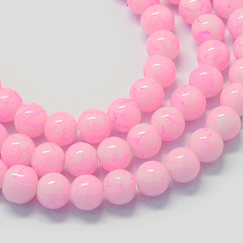 Baking Painted Glass Round Bead Strands, Pink, 8.5~9mm, Hole: 1.5mm, about 105pcs/strand, 31.8 inch