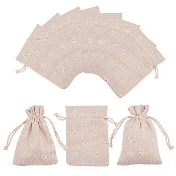 Polycotton(Polyester Cotton) Packing Pouches Drawstring Bags, with Printed Flower, Wheat, 14x10cm