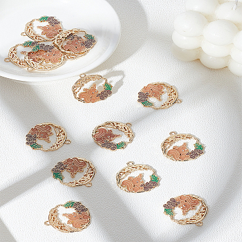 14Pcs Alloy Enamel Pendants, Flat Round with Squirrel Charms, Golden, Cadmium Free & Nickel Free & Lead Free, Peru, 28.5x26x1.5mm, Hole: 2mm