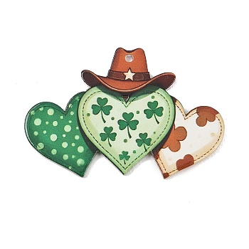Saint Patrick's Day Opaque Printed Acrylic Pendants, Heart, 33x49.5x2.5mm, Hole: 1.8mm