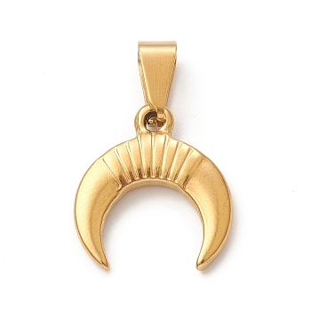 Ion Plating(IP) 304 Stainless Steel Pendants, Double Horn/Crescent Moon Charm, Golden, 17.5x16x3mm, Hole: 4x8mm