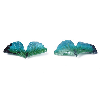 Plastic Pendants, Leaf, Light Sea Green, 16x30.5x3.5mm, Hole: 0.9mm