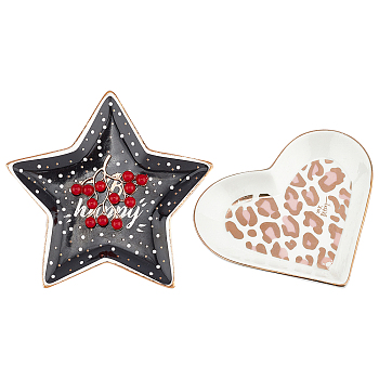 Fingerinspire Porcelain Jewelry Plate, Heart & Star, Mixed Color, 2pcs/box