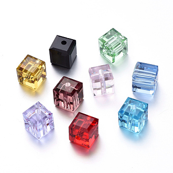 Glass Rhinestone Beads, Faceted, Cube, Mixed Color, 8x8x8mm, Hole: 1.6mm